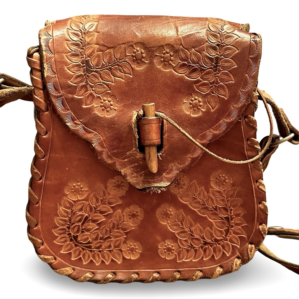 Vintage Tooled Leather Boho Shoulder Bag